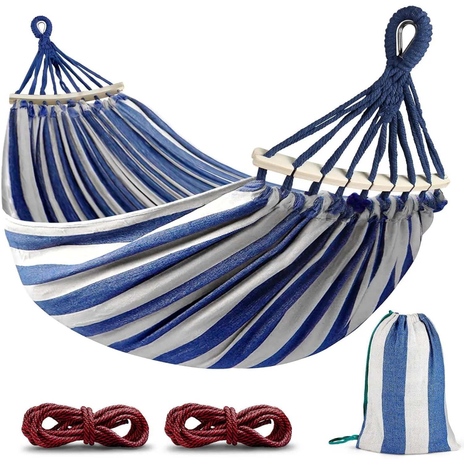 Hammocks Portable Camping Hammock Upgraded 550lb Comfortable Fabric Hammock with Two Anti Roll Balance Beam and Sturdy Metal Knot Tree Straps for Camping, Patio, Backyard, Outdoor