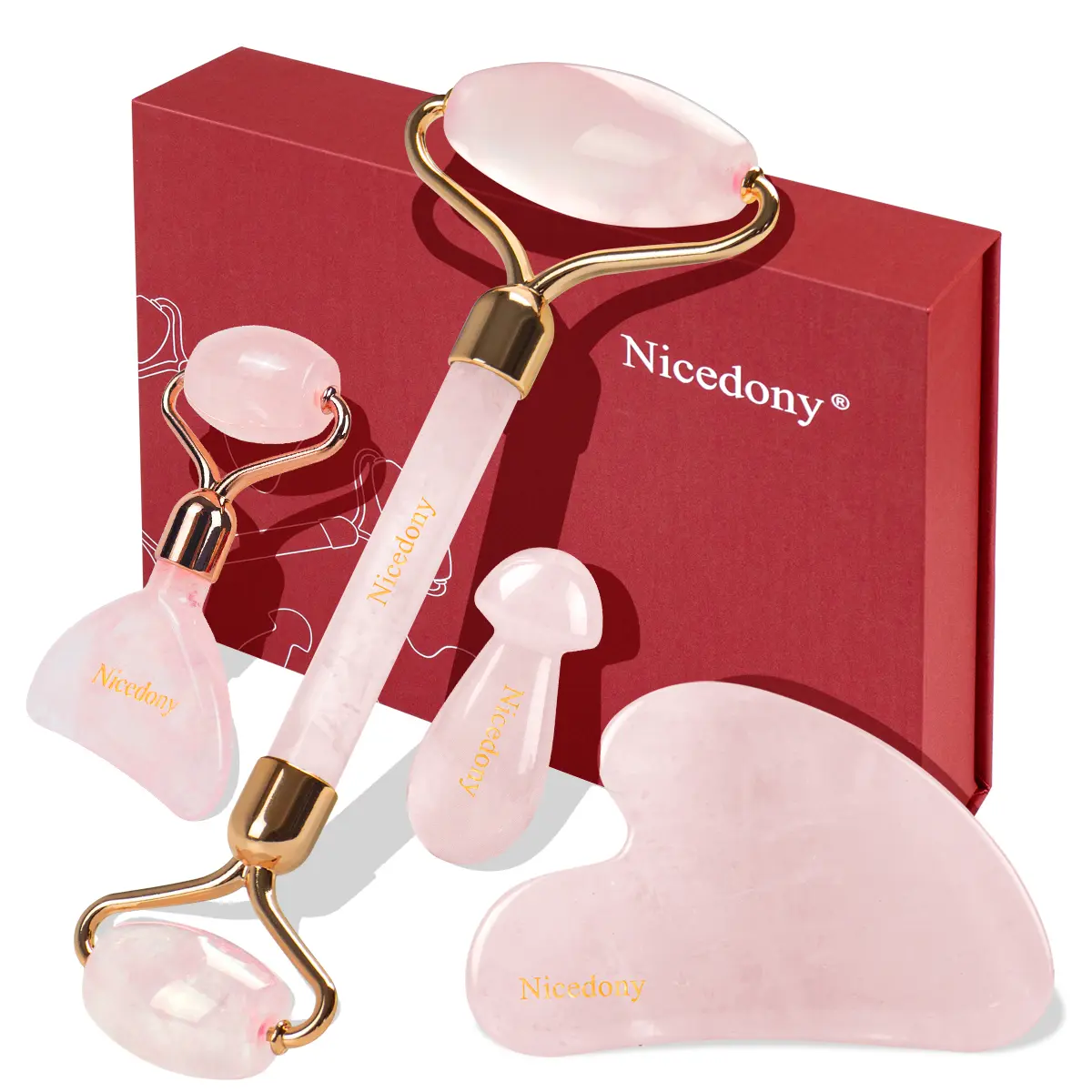 Gift 4 pcs set ROSE Quartz Nine Dragon Jade Black Obsidian Face Roller and Gua Sha tool for lift wrinkless natural skincare face