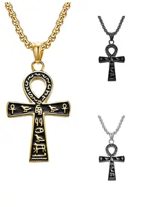 Ancient Egyptian Ankh Cross Titanium Steel Necklace, Unisex Punk Style Choker, Charm Necklace, Christmas Holiday Gift, Suitable for All Occasions