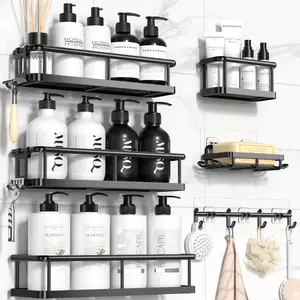 YASONIC Shower Caddy, 6 Pack Black Bathroom accessories ，Storage And Organization , No Drill Bathroom Shower Organizers With Removable Hooks, Rust Proof Shower Shelves For Inside Shower, Wall-Mounted Shower Holder dealsforyoudays