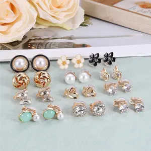 12 Pack Pearl Rhinestones Earrings CZ Cute Butterfly Flower Pearl Clip on Stud Earrings Beauty & Personal Care