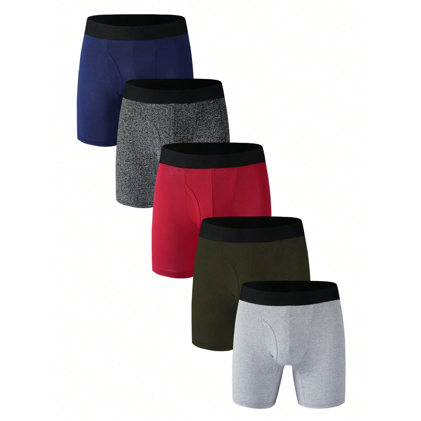 5pcs/Pack Men's Solid Color Breathable Boxer Briefs Summer Comfy Underwear