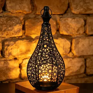 Middle Eastern Style Iron Hollow Candlestick Holder, Lantern Decoration, Round Column Candlestick Stand, Atmosphere Decor