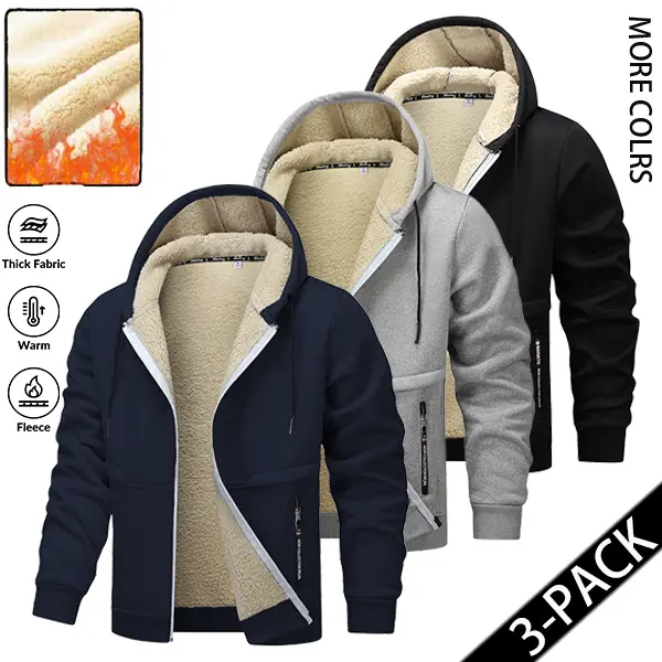 Menswear Fitted Cut Hoodie/Jumper - Men's Autumn-Winter Fleece-Lined Thick Hooded Cardigan, Simple Look Sports Casual Warm Long-Sleeve Top Jacket Fashion Sweatshirt