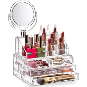 Dustproof Clear Acrylic Cosmetic Storage ,Compact and Space-saving,4 Drawers Stackable Makeup Organizer, Drawer Organizer Large Skin Care Cosmetic Display Cases