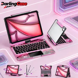 DarlingCase 360° Swivel Y2K Style Transparent iPad Keyboard Case for iPad 10th Gen (10.9-inch, 2022), 11th Gen (11-inch, A16, 2025) - Wireless Keycaps, Cyberpunk Digital Design, iPad Tablet Accessories Durable Silicone