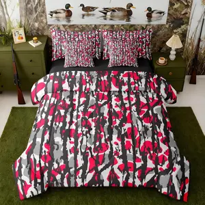 Camouflage Bed in a Bag with Comforter,Sheets,Pillowcases & Cushion Cover Boys Girls Camo Hunting 7 Piece Bedding Set Women Men Ultra Military Style Comforter Set with Sheets Grey Red Black