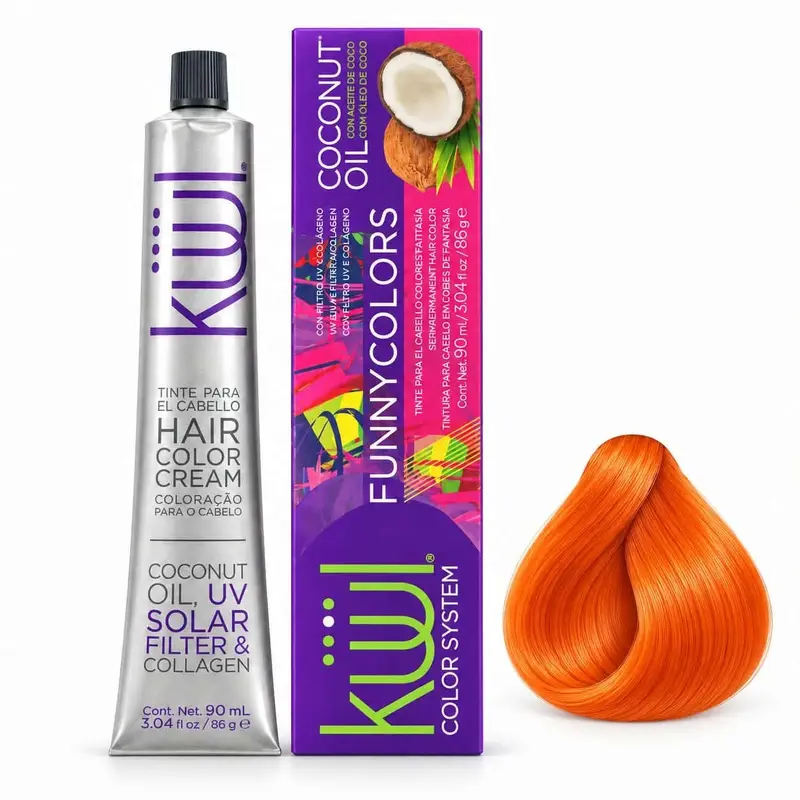 KUUL Semi-Permanent Hair Dye Cream - 3.04 oz Funny Orange Tube Formula, Ammonia-Free Haircare Product with Color Protection, 24-Month Long-Lasting Effect, for Damaged & Normal/Curly/Fine Adult Hair