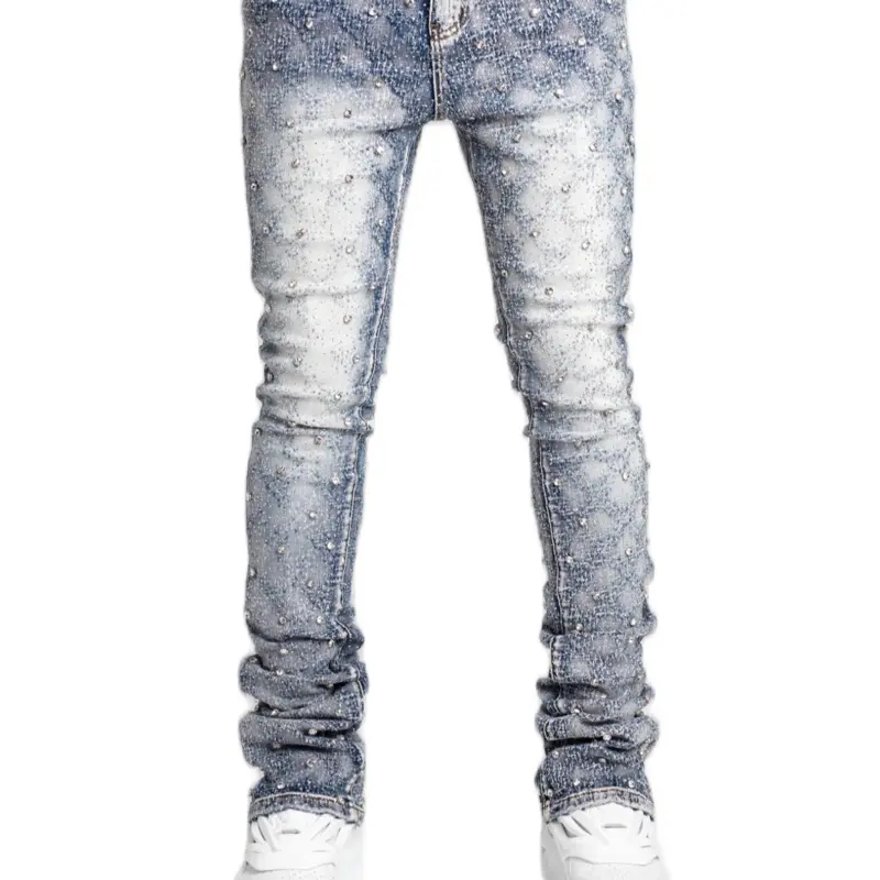 Aqua Blue Embellished Denim - Stylish Jeans with Unique Embellishments