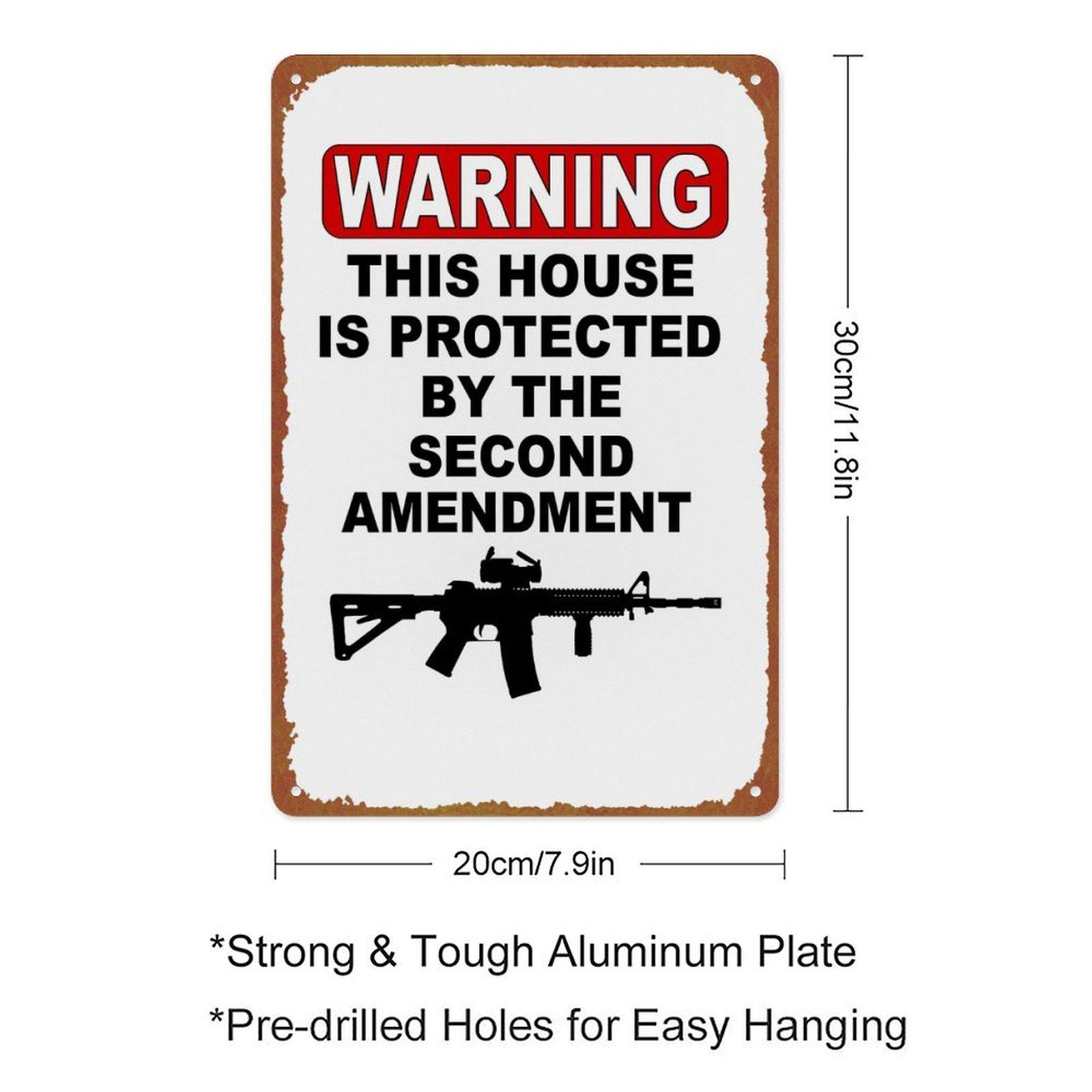 8x12 Inch Home Security Warning Sign, "Protected By The Second Amendment" Patriotic Metal Wall Art For Porch