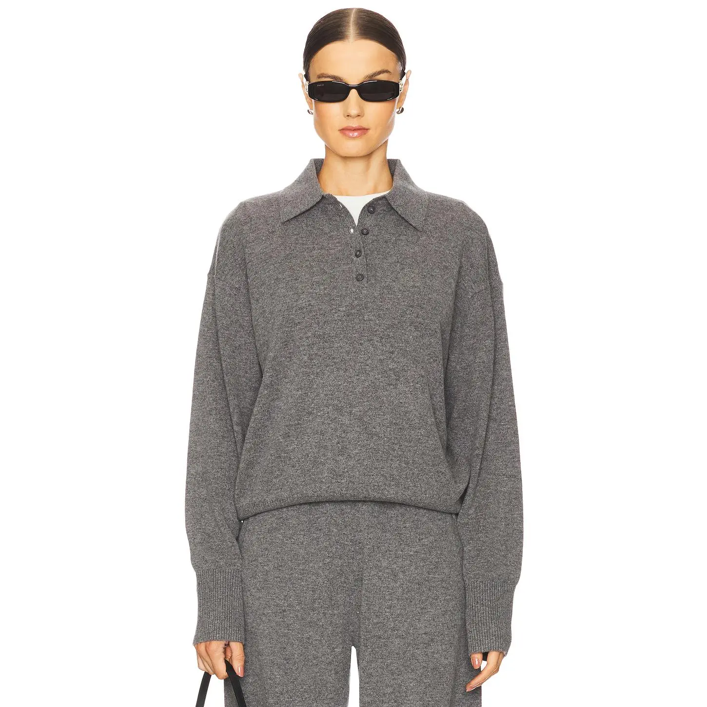 EAVES Hansen Wool Cashmere Sweater in Dark Heather Grey EAVES Hansen Wool Cashmere Sweater in Dark Heather Grey