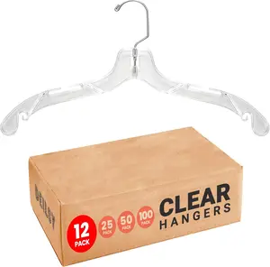 Clear Plastic Hangers 12 Pack Durable Clothes Hanger for Wardrobe Organization, Essential Plastic Hanger for Garments, Versatile Coat Hangers for Home and Retail Use