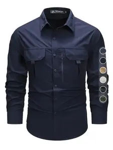 Men's Solid Pocket Button Front Shirt, Regular Fit Casual Long Sleeve Collared Top for Fall & Winter, Men's Clothes for Outdoor Work, Button Up Shirt