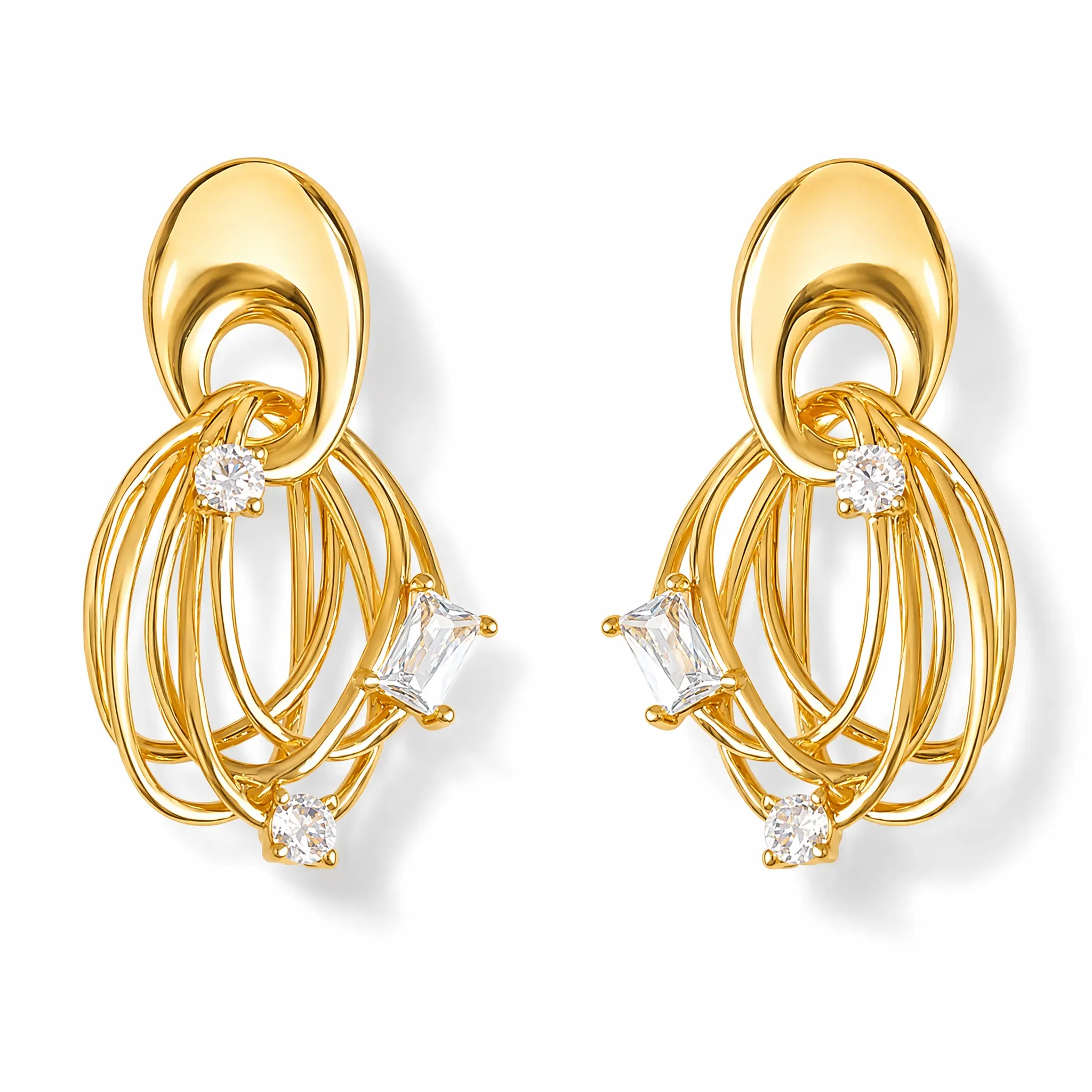 DIROMON 18K Gold Plated Geometric Lines Stud Earrings for Women | Statement Drop Dangle Earrings - 925 Sterling Silver Posts | Hypoallergenic Cubic Zirconia Round Square Diamond Stud Earring Trendy Fashion Gold Jewelry Gifts
