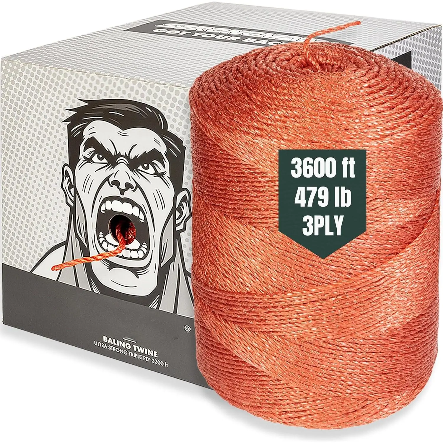 Baling Twine Roll - 3-Ply, 3600 Ft, 479 LB Strength Twine String - Pull String Rope That Won't  or Snap When Tying, Bundling, Baling. Ideal for Farming, Gardening & Heavy-Duty Jobs