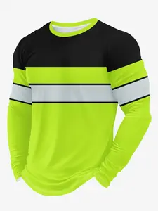 Striped Safety Workwear Long Sleeve T-Shirt, Outdoor Construction High Visibility Men's Casual Sport Fitness Top, Summer 2026 New Arrival