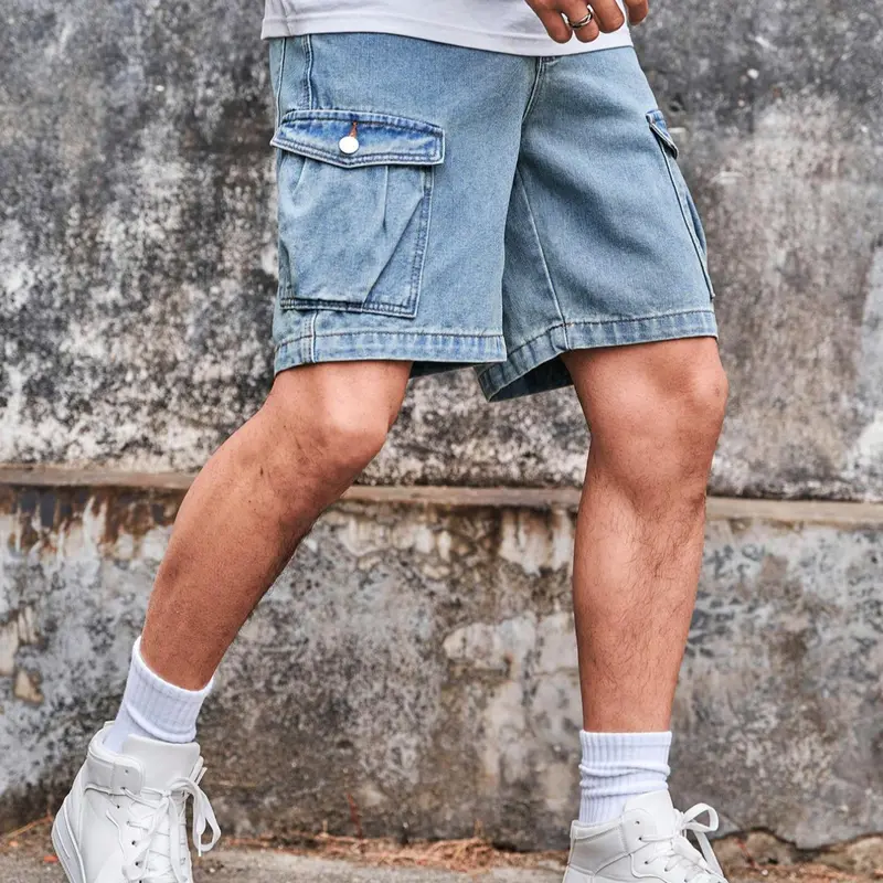 Men's Street Style Baggy Denim Shorts, Casual Pocket Denim Trouser Shorts for Summer, Fashion Men's Baggy Bottoms for Daily Wear, Casual Relaxed Jeans Shorts
