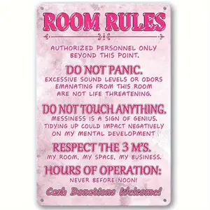 Elegant Pink Room Rules Aluminum Sign For Stylish Girls Bedroom Decor In Aesthetic Preppy Design Home Decor