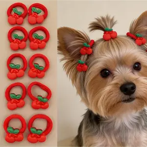 10pcs Random Pattern Pet Headwear Dog Headband Red Celebratory Pet Headband, Cute Cat And Dog Hair Band Headwear