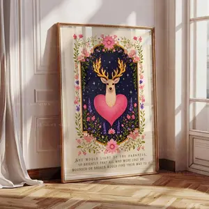 She Would Light Up the Darkness Quote, Fireheart Stag Art, TOG Inspired, Fantasy Book Decor, Inspirational Book Quote, Reading Merch Art