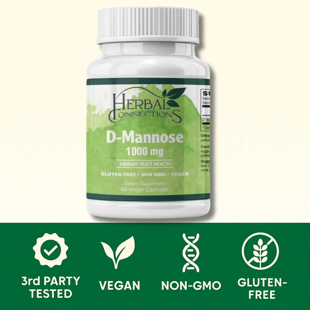 Herbal Connections D-Mannose 1000 mg Powder – 60 Veg Capsules -Fast-Acting Urinary Tract Cleanse & Bladder Support, Pure Non-GMO Cranberry-Free Monosaccharide | 30 Servings