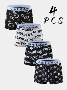 Men's Briefs Set, Digital Letter Graffiti Print Design, Breathable & Moisture-Wicking, Elastic Waistband Fit, Ideal for Sports & Daily Wear