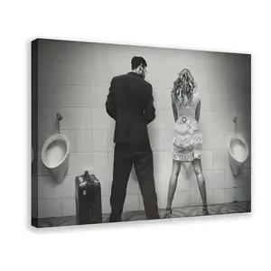 Funny Movie Poster, Funny Bathroom Wall Art, Black And White, Toilet Print, Restroom Decor - Canvas - Wall Decor Ornaments Decoration