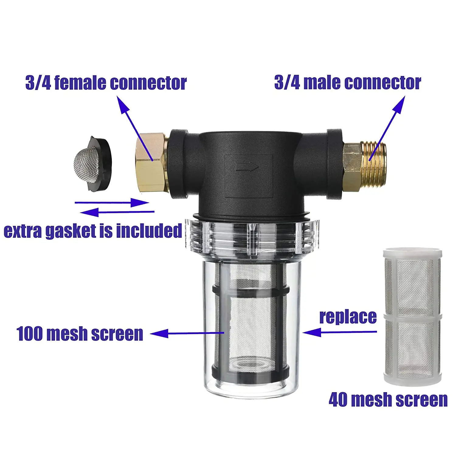 M MINGLE Garden Hose Inline Power Washer Filter for Pressure Washer Inlet Water, 40-Mesh Sediment Screen, Efficient Filtration with Extra 100-Mesh Screen, Father's Day Gift, Power Washer Filters