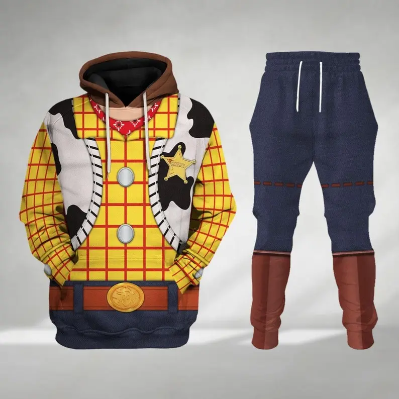 Western Cowboy Hoodie and Jogger Set, Yellow Brown Sheriff Inspired Pullover Sweatshirt with Matching Jogger Pants, Retro Toy Cowboy Cosplay Outfit, Wild West Costume Fan Gift