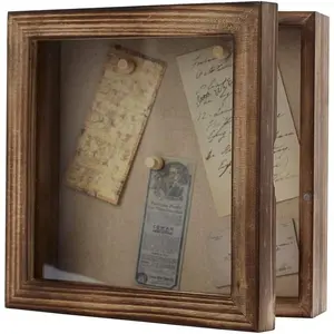 Shadow Box Frame 8x8 Display Case with Linen Back for Memorabilia Awards Medals Bouquet Photos Wedding Keepsakes Carbonized Small Pin Board Memory Box