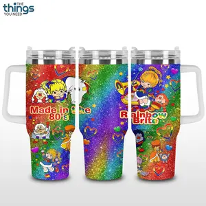 Rainbow Girl Cartoon 20oz - 40oz With Handle Tumbler, Colorful Fantasy Stainless Steel Tumbler, Cute Retro Style Drinkware, Perfect Gift For Cartoon Lovers