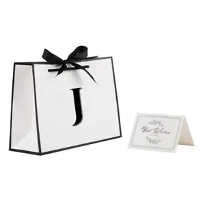 Personalized Initial Gift Bag with Handles & Ribbon – Reusable 11x8in Letter Gift Bag for Birthday, Father’s Day, Mother’s Day, Wedding, Graduation, Men & Women (J – Small)