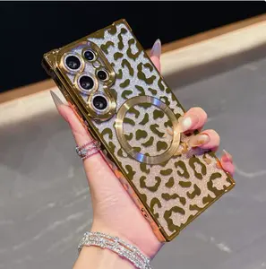 Compatible with S26Ultra/S25Ultra/s24 / s23 s22 / S21 leopard flash shell plating transparent phone case - HN43-1