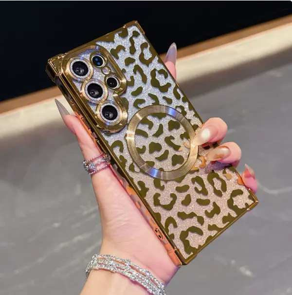Compatible with S26Ultra/S25Ultra/s24 / s23 s22 / S21 leopard flash shell plating transparent phone case - HN43-1