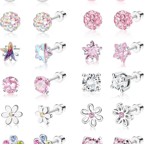 Mother's Day Gift Fashion Faux Pearl & Rhinestone Decorated Stud Earrings Jewelry (12 Pairs), Stud Earring Pack, Heart Shape & Flower Design Earrings for Women Girls, Party, Daily Clothing, Ear Accessories, Stud Earrings Set, Earrings Studs