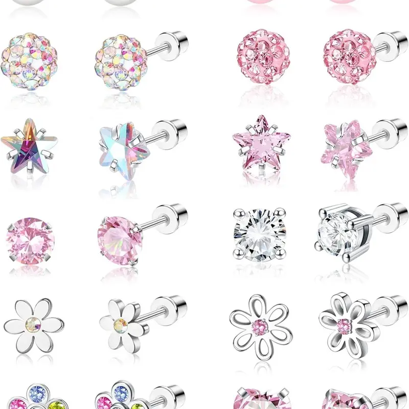 Mother's Day Gift Fashion Faux Pearl & Rhinestone Decorated Stud Earrings Jewelry (12 Pairs), Stud Earring Pack, Heart Shape & Flower Design Earrings for Women Girls, Party, Daily Clothing, Ear Accessories, Stud Earrings Set, Earrings Studs