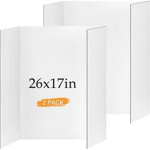 2 Pack Small Trifold Poster Board 26" x 17" White Corrugated Project Boards for Science Fairs School Projects and Event Displays