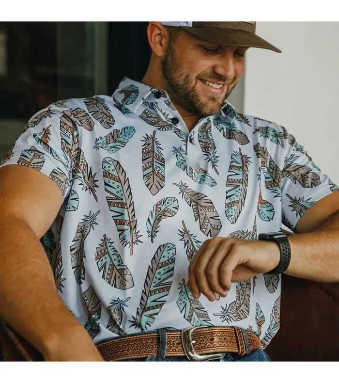 2026 Master PGA Fashion Top Trendy Vexi Golf Polo – Feather Print, Moisture-Wicking Comfort