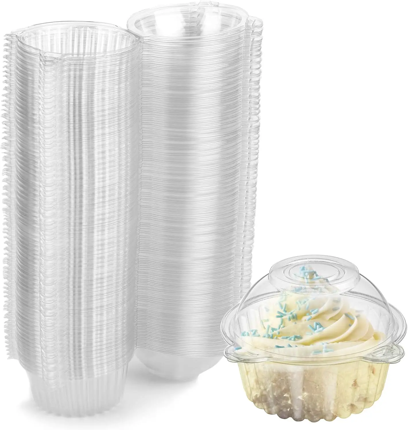 100pcs Cupcake Holders Individual, Cupcake Containers Disposable Clear Plastic Single Muffin Dome Holders Cases Individual Cupcake Boxes Bulk