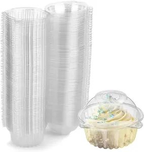 100pcs Cupcake Holders Individual, Cupcake Containers Disposable Clear Plastic Single Muffin Dome Holders Cases Individual Cupcake Boxes Bulk