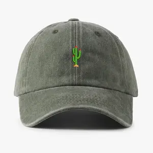 Mini Cactus Embroidery vintage soft Baseball caps Men Women Water Washed Hat Sports Fishing Dad Visor Summer Autumn Peaked cap