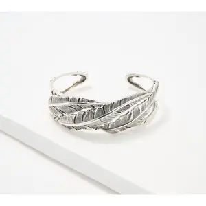 American West Sterling Silver Three Feather Cuff, 26.0g
