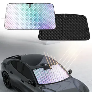 Holographic Car Windshield Sun Shade ST-4025L/ST-4027L 140x80cm, Silver Coated Thermal Insulation Sun Visor with Frosted Pocket, Universal Auto Sun Protector for Car Truck SUV