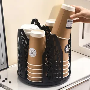 Rotatable 4-Compartment Rustproof ABS Plastic Coffee Cup Holder with Lid Organizer for Countertops, Pre-Seasoned Pataconera Maker Dispenser (Ideal for Kitchen Use, Holiday Gifting)
