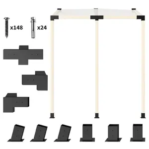 Black Pergola Kit with 15° Slanted Brackets, 4-Way/3-Way Brackets, Post Bases, Wall Mounts for 3.6" X 3.6" Lumber
