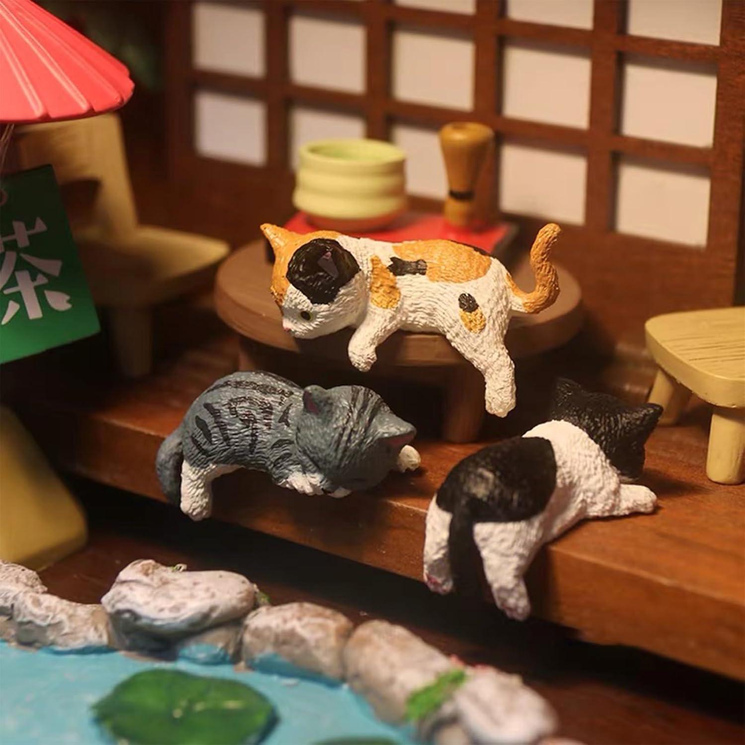 5-Piece Cute Cat Car Dashboard Decor Set, Anime Style Ornaments for Women & Girls, Interior Rearview Mirror Accessories, Home Office Garden Gift