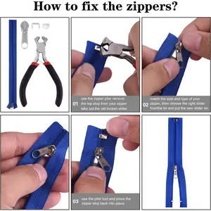 211 Pcs Zipper Repair Kit with Plier for DIY Bags Luggage Backpacks Silver & Black Includes Single Double Zippers Button Parts, gift