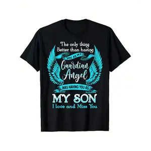 My Son Is My Guardian Angel In Heaven |   Parents Lost Their Son T-Shirt, Plus-size for Men and Women, Sizes 0XL-5XL, Casual Style with Crew Neck and Short Sleeves, Plus Size