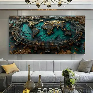 1pcs Framed Canvas Painting - Modern 3D World Map Illustration 1 Canvas Painting Art for Living Room Modern Canvas Poster for Bedroom and Living Room Decoration, Suitable for Living Room, Bedroom, Office, Gift, Ready to Hang