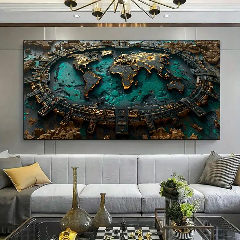 1pcs2D  Canvas Painting - Modern  World Map Illustration 1 Canvas Painting Art for Living Room Modern Canvas Poster for Bedroom and Living Room Decoration, Suitable for Living Room, Bedroom, Office, Gift, Ready to Hang